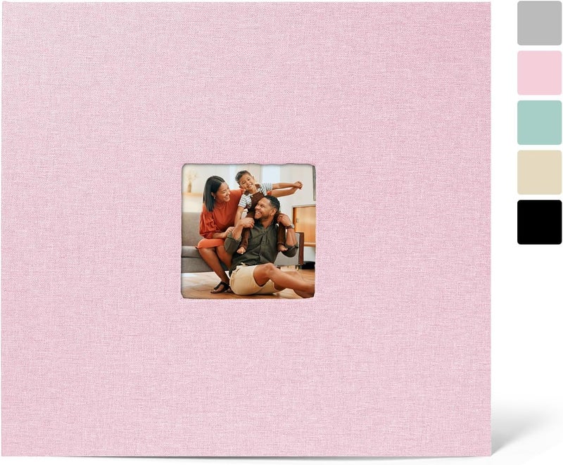 LUOCCHI 12x12 Inch Large 3 Ring Binder Scrapbook Album, Linen Cover Scrap Books 30 Pocket with Plastic Sleeves Protectors Display 60 Pages 12 x 12 Art Portfolio for Wedding Baby Adventure (Pink) - Image 1